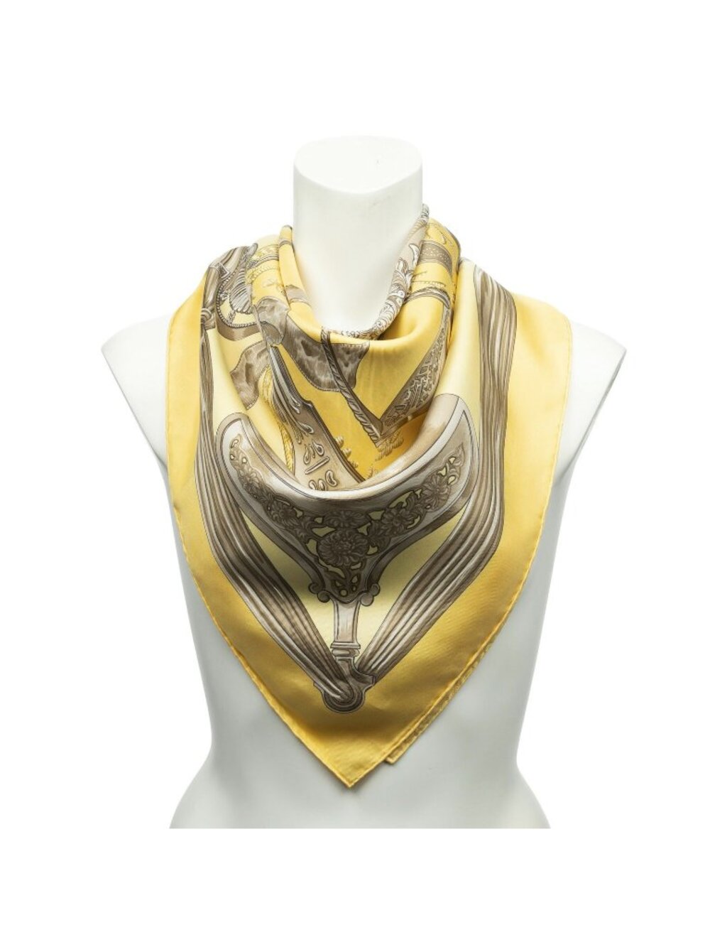 Hermes Scarf Yellow Blanc's Twill Silk